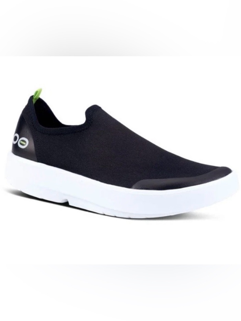 OOFOS Women Size 7.5 Oomg eeZee Low Black White Green Slip-On Recovery Shoes